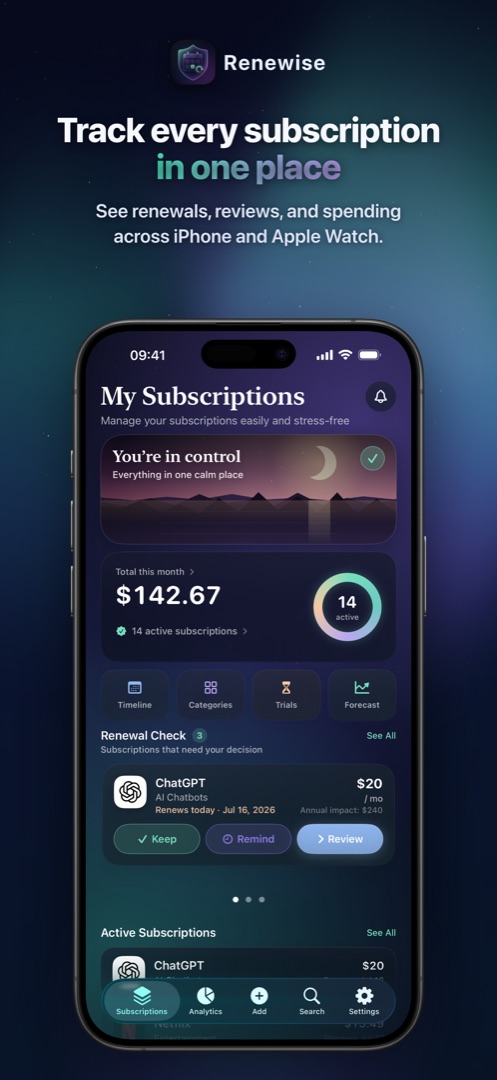 Renewal Check — review a subscription before it renews