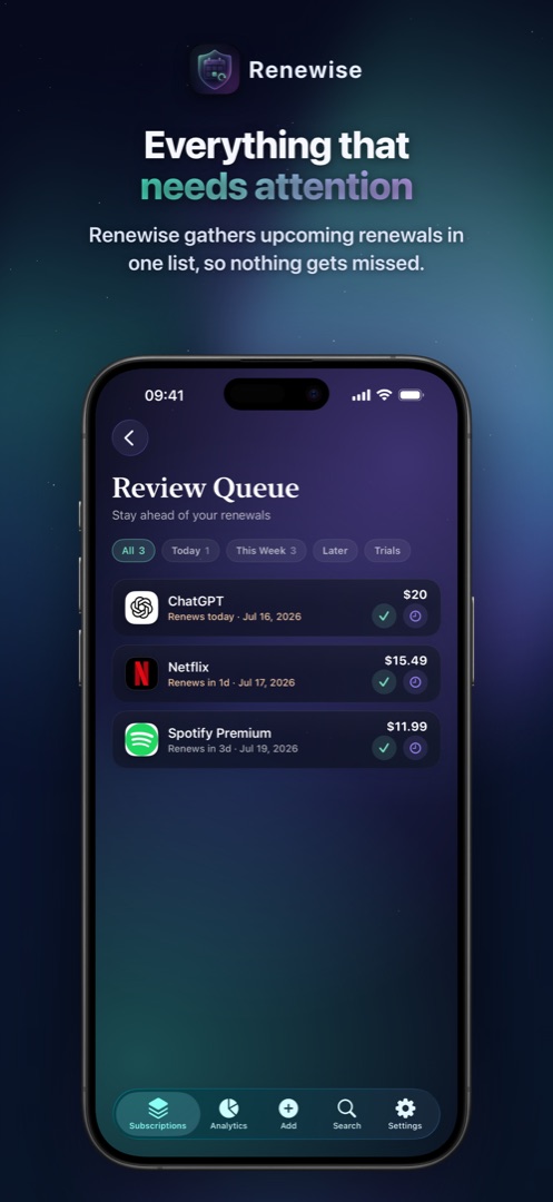 Renewise on Apple Watch and widgets